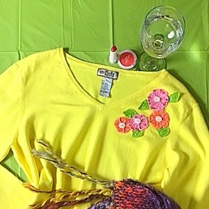 Flower Sequined Yellow Sweater